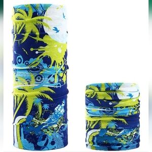 RYZGOJV Palm Tree & Surf Scene Blue And Lime Green Gaitor Set Of 3